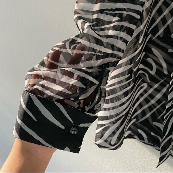 Vintage Black and White Zebra Sheer Button Down L - Picture 2 of 7